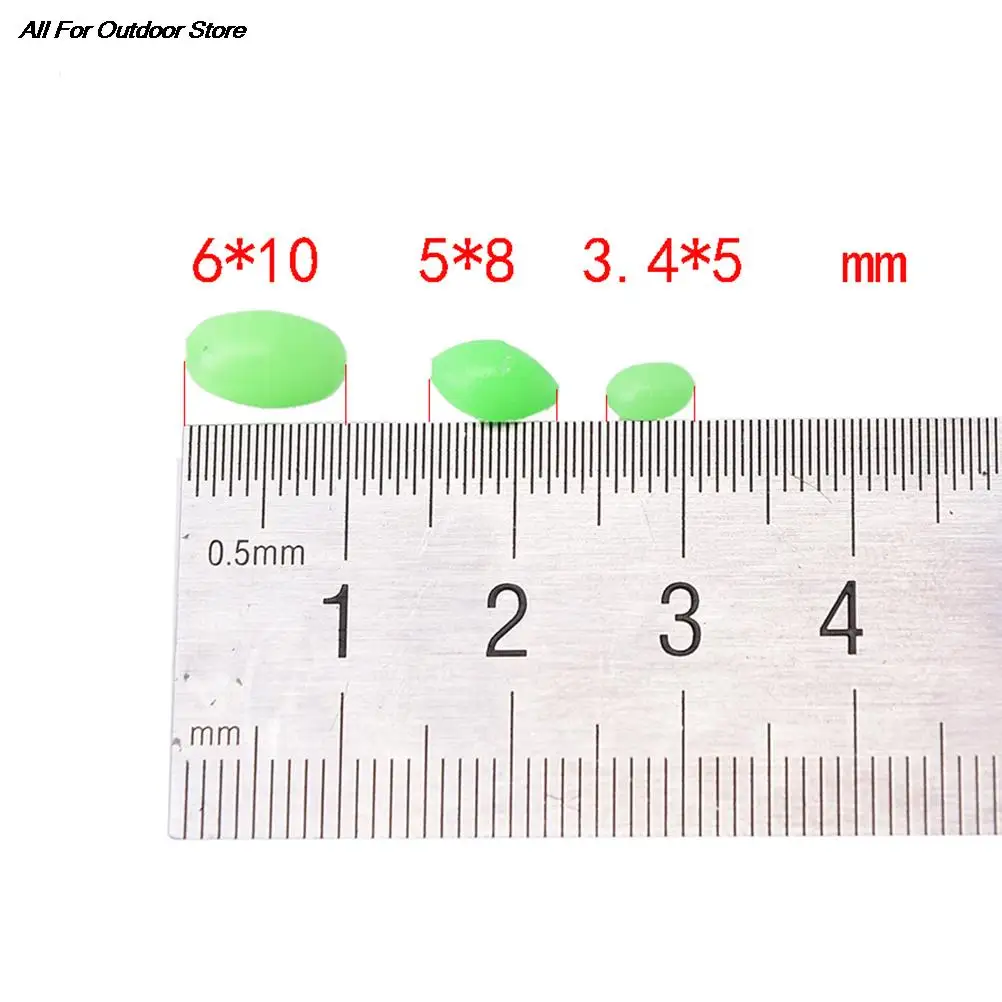 

100 Pcs Green Large hard Rubber Oval Luminous Fishing Beads Lumo Glow Beans Sabiki Snapper Rig 5mm/8mm/10mm