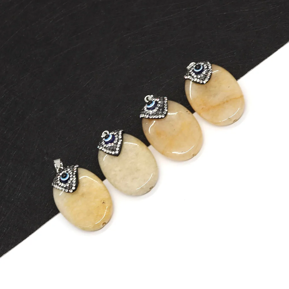 

Natural Stone Oval Yellow Inlaid Rhinestone Pendant 25x39mm Charm Agate Eye DIY Necklace Earrings Fashion Jewelry Accessories