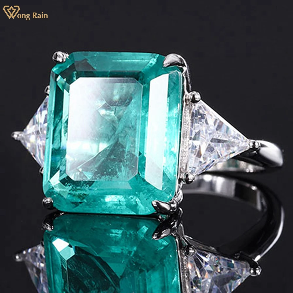 

Wong Rain Vintage 100% 925 Sterling Silver 12*14 MM Created Moissanite Emerald Gemstone Anniversary Ring For Women Fine Jewelry