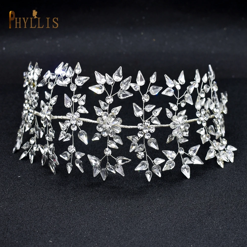

A490 Flower Bridal Headband Handmade Rhinestone Bride Hair Accessories Jewelry Crystal Wedding Headdress Party Headpiece Gift