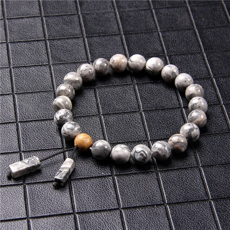 

Vintage Men Bracelet Natural Stone Map lapis lazuli Beads Bracelet for Women Men 8mm Wood Beaded Charm Elastic Bracelets Jewelry