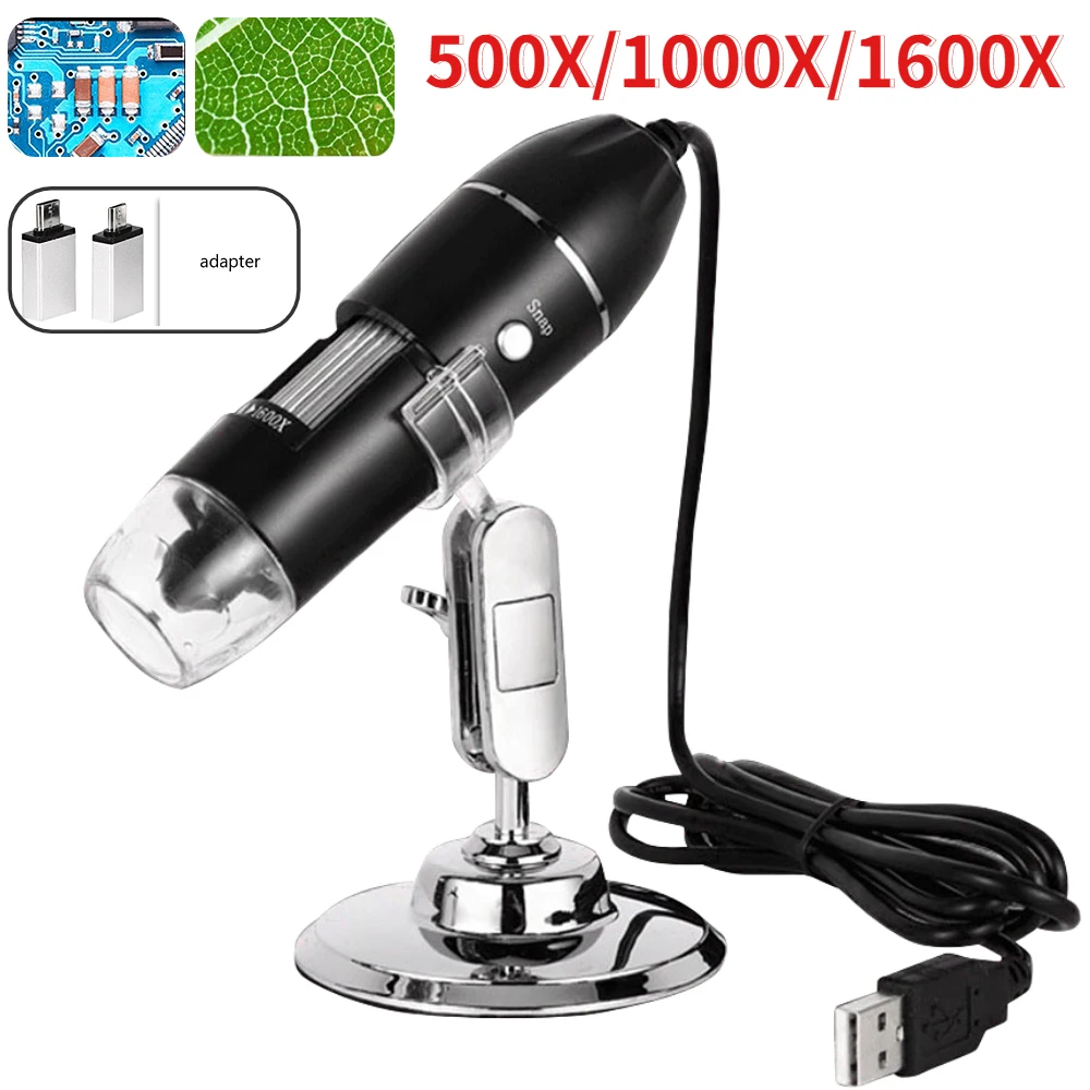 

500X/1000X/1600X Digital Microscope Camera Type-C USB Portable Electronic Microscope for Soldering Cell Phone Repair Magnifier