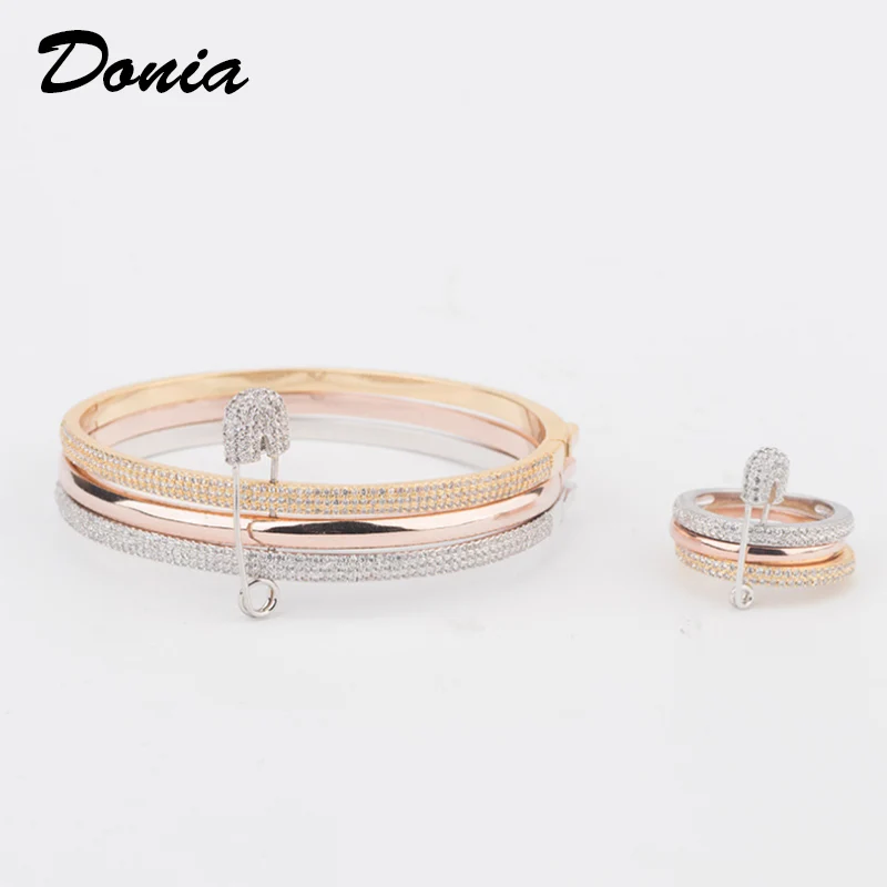 

Donia jewelry Fashion micro inlaid zircon three-color three-circle cross-recognition bracelet ring colorful colorful bracelet