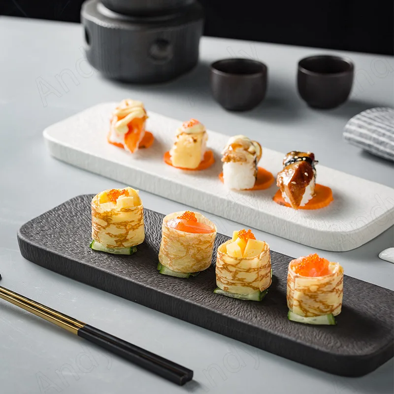 

Modern Ceramic Dinner Plate Modern Rectangle Japanese Restaurant Sashimi Sushi Plate Afternoon Tea Cake Dish Kitchen Accessories