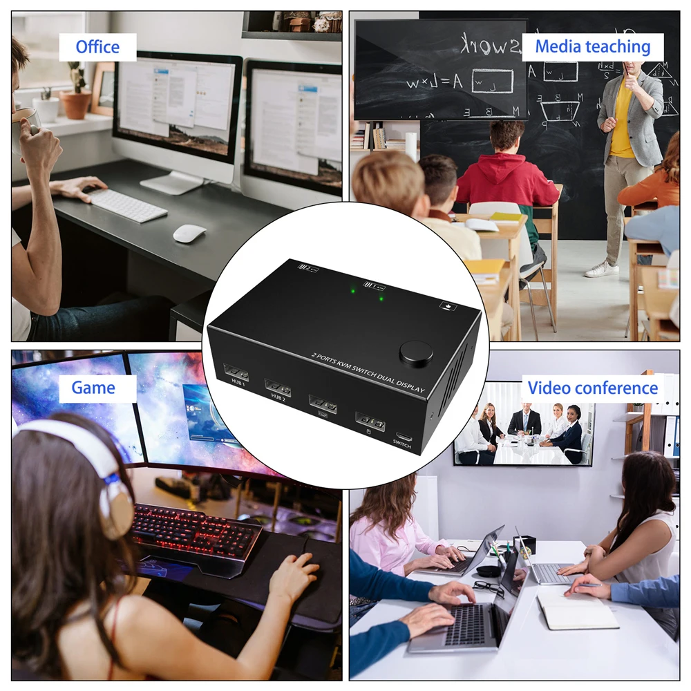 60Hz KVM HDMI-Compatible 2 In 2 Out Dual Monitor Switcher Controls 2 Computer Laptop Monitor 2 Input Display No Driver Required