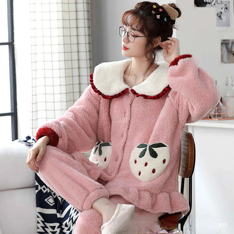 

2022 Autumn New Light Luxury Fashion Thickening Princess Style Homewear Suit Long-sleeved Warm Pajamas Women Clothing Boutique