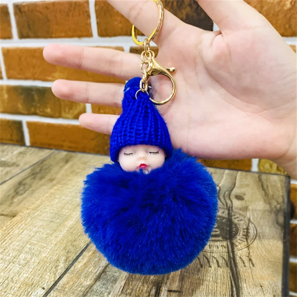 

Lovely Pompom Sleeping Baby Keychain Women Girl Bag Ornament Pendant Car Keyring DIY Friend Party Gifts Cute Plush Doll Souvenir