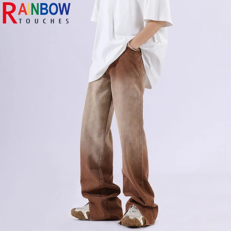 

Мужские джинсы с эффектом потертости Rainbowtouches, винтажные градиентные модные трендовые брюки на молнии, повседневные брюки