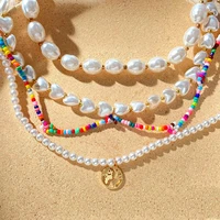 just feel bohemia baroque heart pearl choker necklace golden world map pendant pearl beaded necklace for women fashion jewelry