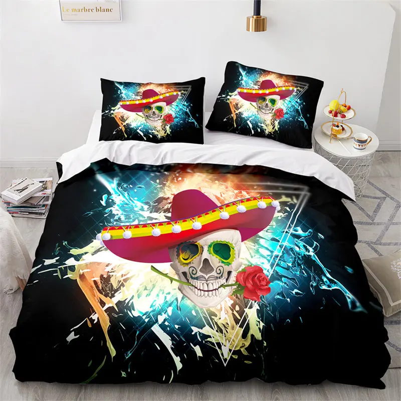 Sugar Skull Duvet Cover Gothic Skull Skeleton Bedding Set King For Kids Adults Decor Microfiber Comforter Cover With Pillowcases