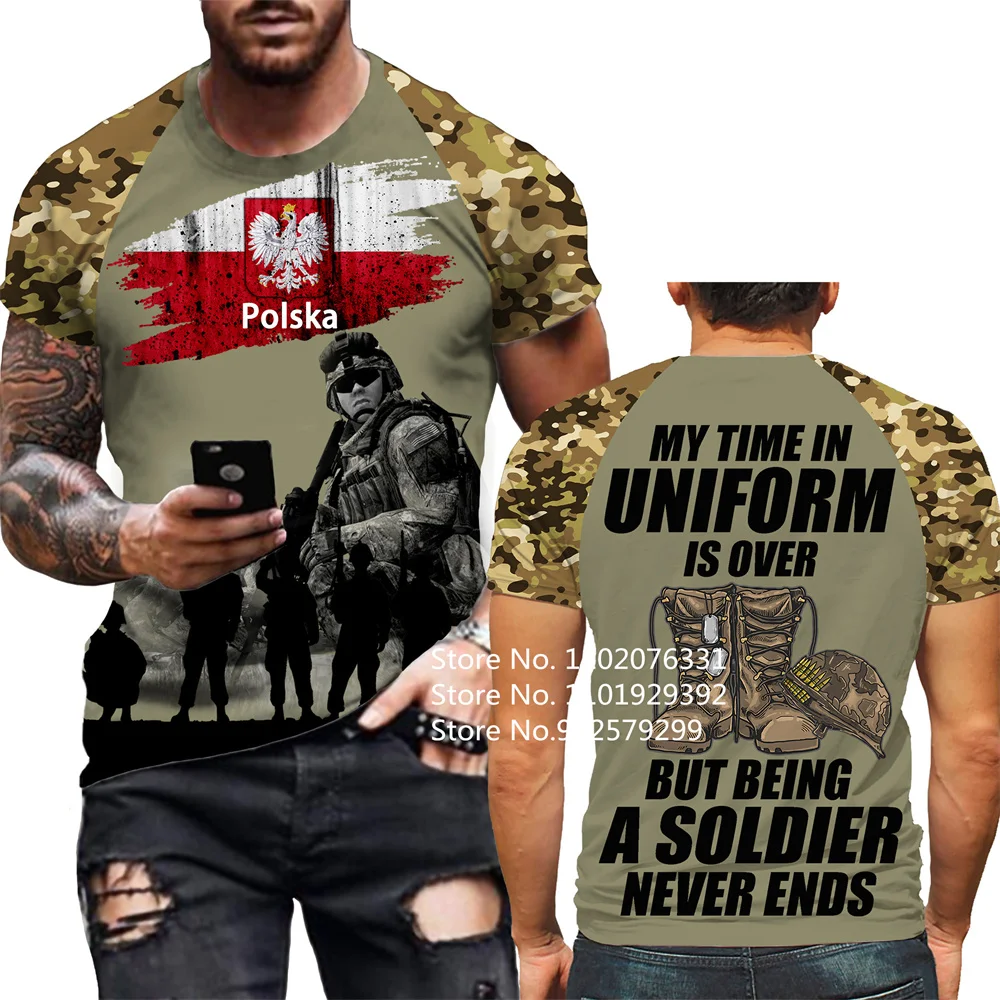 Army Veteran Camouflage Poland Flag 3D Printed T Shirt Short Sleeve Streetwear Fashion Casual Soldier Sports Tee