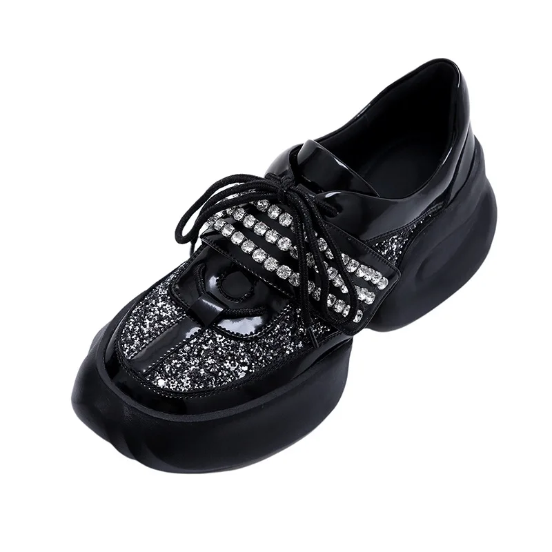 

Custom Cowhide Diamond Platform Dad Shoes Fall 2022 New Chinese and Korean Version of The Fairy Girl Style Sequins for Sneakers