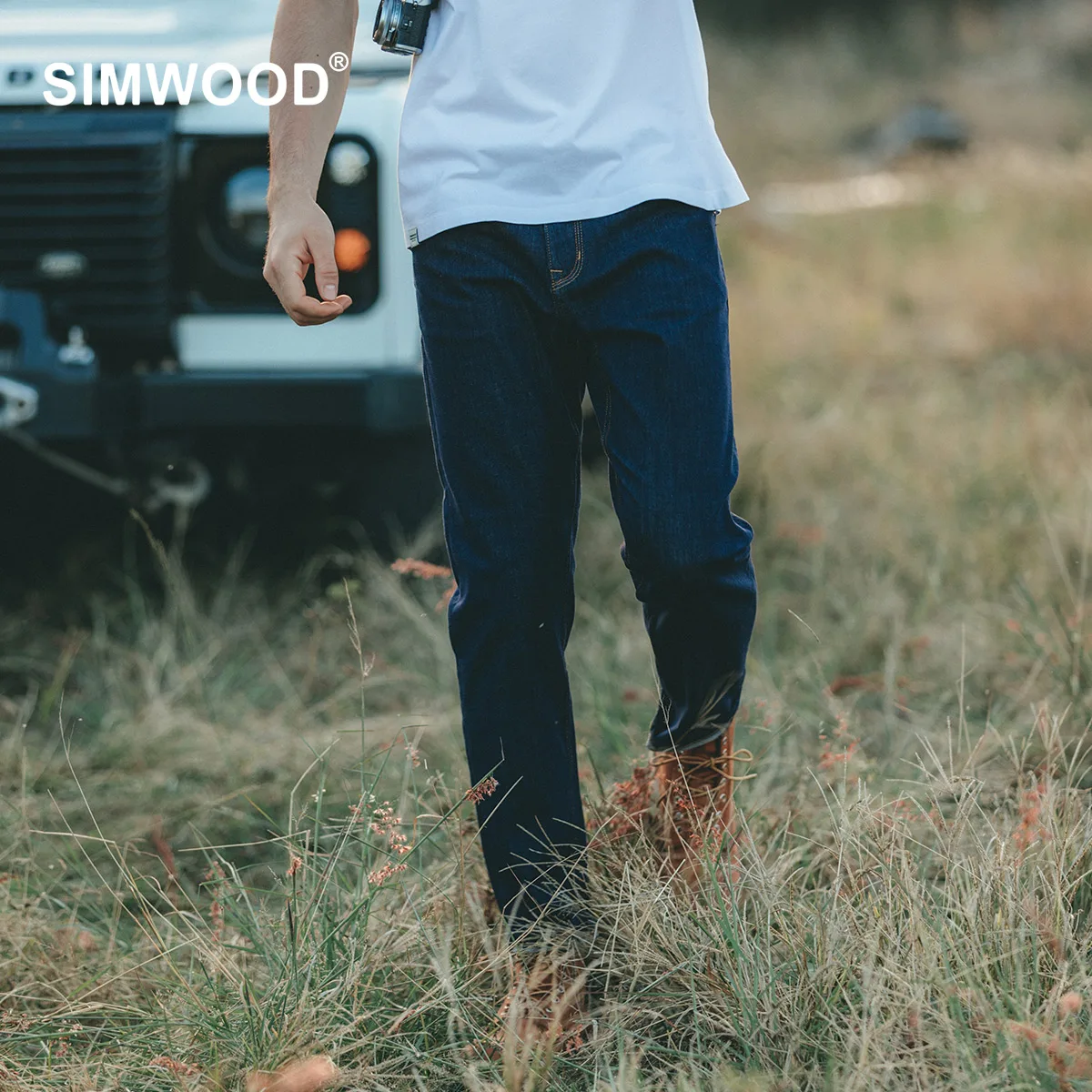 SIMWOOD 2022  Autumn New Original Blue Comfortable Tapered Jeans Men Elastic Denim Trousers Plus Size Brand Clothing