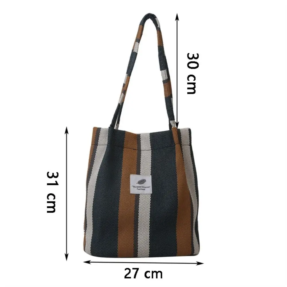 Полосатая холщовая большая сумка женская сумка-тоут Сакура Кубу черного