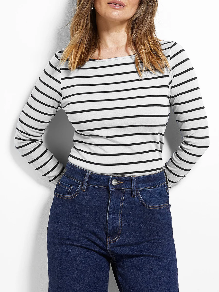 Винтажная полосатая рубашка Y2k винтажная модная футболка с воротником-лодочкой и