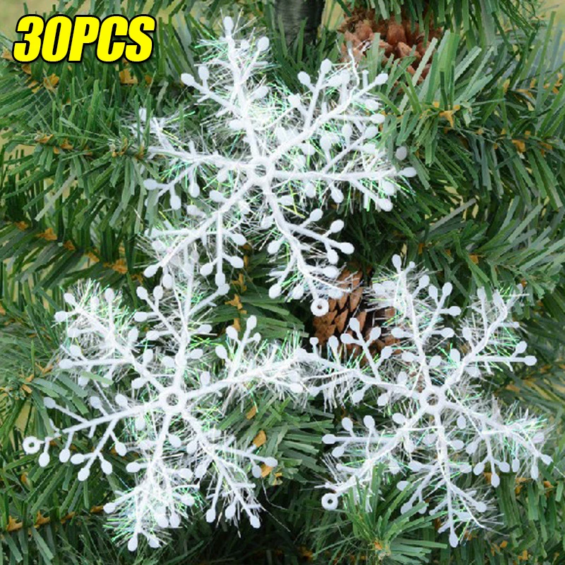 

30Pcs Christmas Snowflakes Ornaments Xmas Tree Hanging Pendant Glitter Snow Flake Decoration DIY New Year Garlands Decoration