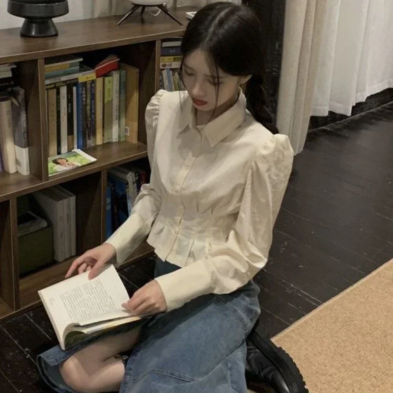 Рубашки Шикарные винтажные укороченные топы с пышными рукавами Милые девушки