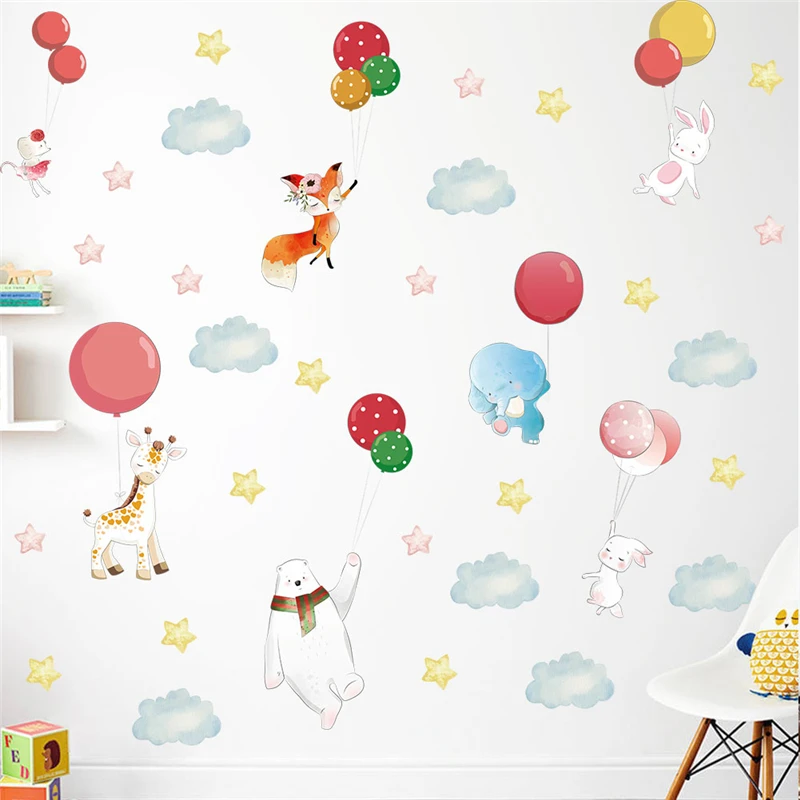Мультяшный Жираф лиса кролик воздушный шар планшетофон наклейки на стену для