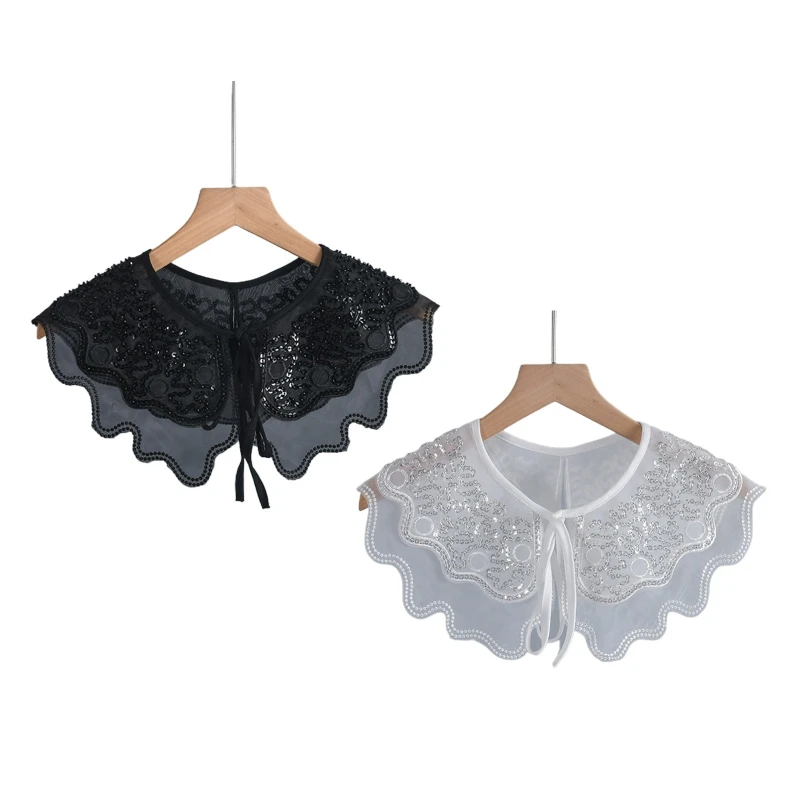 

E9LC Detachable False Collar Embroidery Beads Petals for Women Girls Shawl Shrug Cape