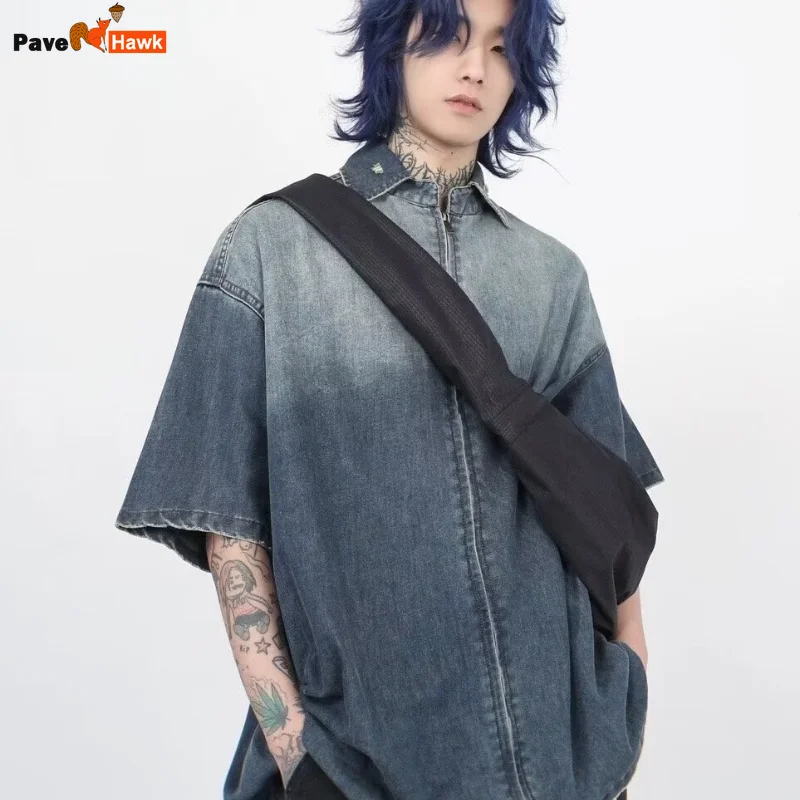 Мужская джинсовая рубашка в стиле хип-хоп свободная ковбойская американском