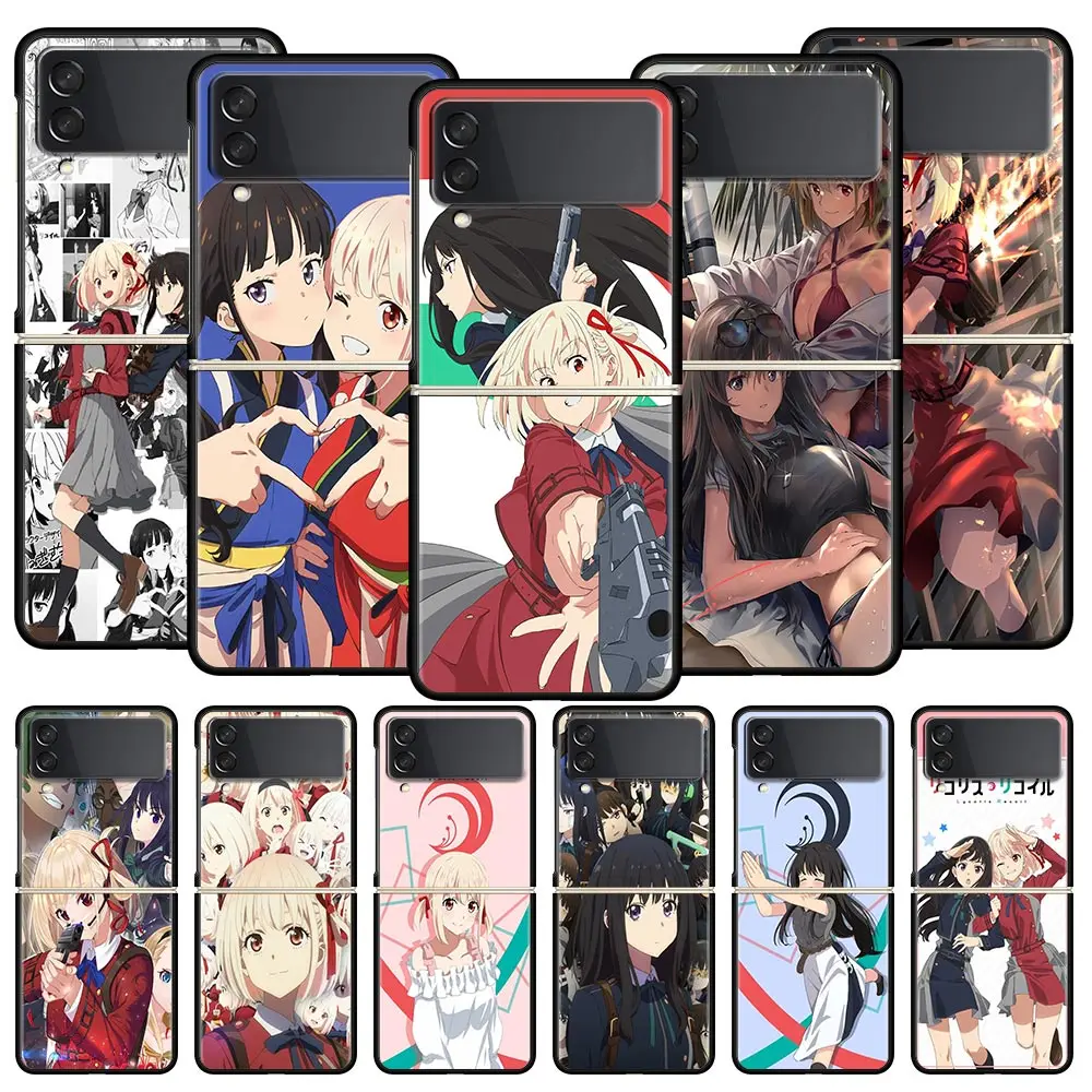 

Lycoris Recoil Anime Takina Inoue Phone Case for Samsung Galaxy Z Flip 3 4 5G Black Folding Mobile Shell Hard PC Protect Cover