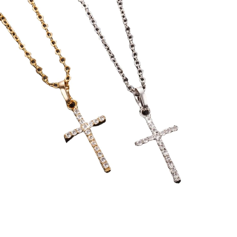 Fashion Female Cross Pendants dropshipping Gold Black Color Crystal Cross Pendant Necklace Jewelry For Men/Women Wholesale 2022