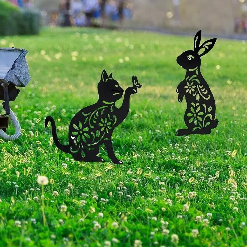 CIFBUY 3 штуки силуэт животных садовый колышек щенок собака кролик и кошка фотодвор