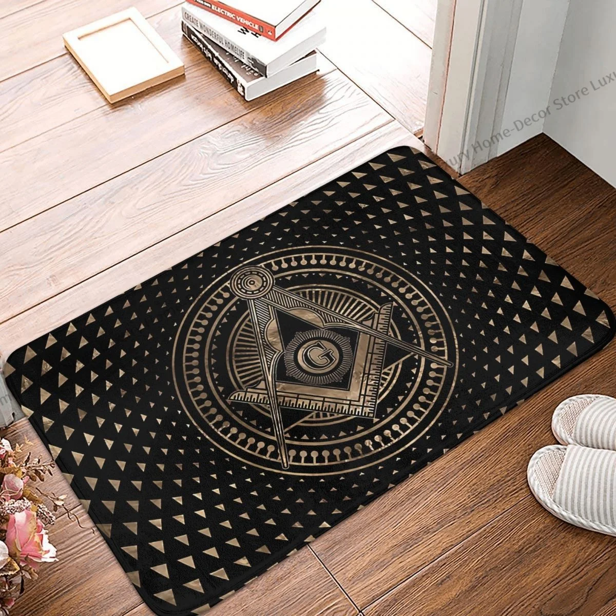 

Bath Mat Freemasonry Symbol Square And Compasses Doormat Flannel Carpet Entrance Door Rug Home Decoration