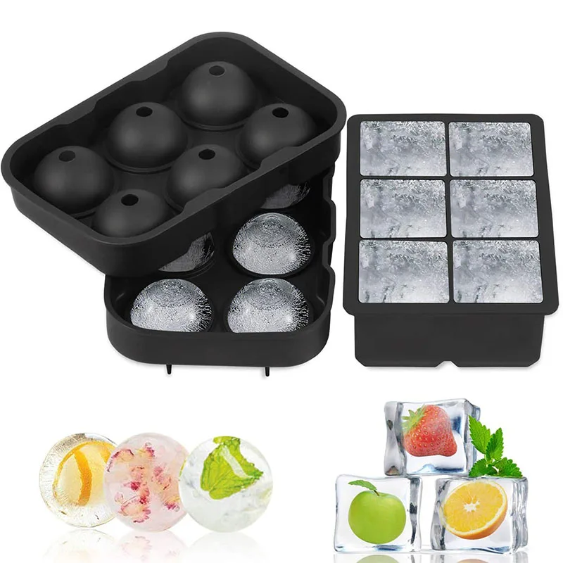 

Easy Silicone 6 Mold Large Ball Ice Round Release Whiskey Cube Hockey Tray Square Grid Grade Ice Food