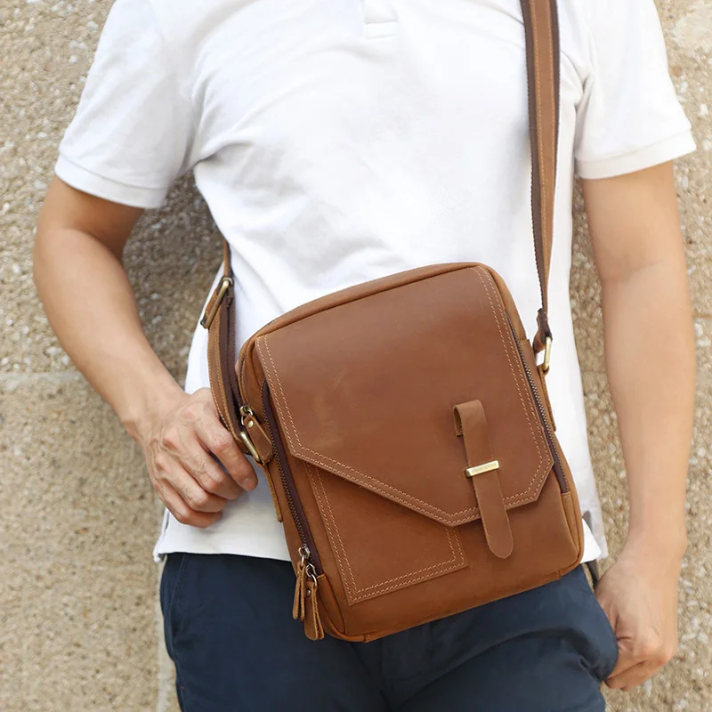 AETOO  Genuine Leather Men's Shoulder Bag Vintage Handbags Small Flap Casual Office Messenger Bags Fashion Crossbody Tote Bag