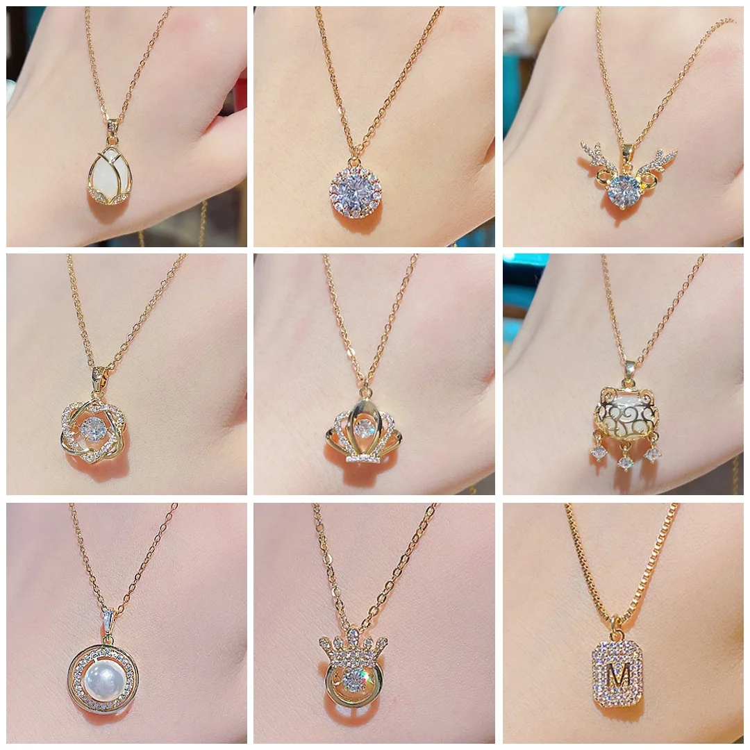 

Showfay 316L Stainless Steel Multi Style Gold Letter Crystal Pendant Necklaces Ladies Decoration Jewelry