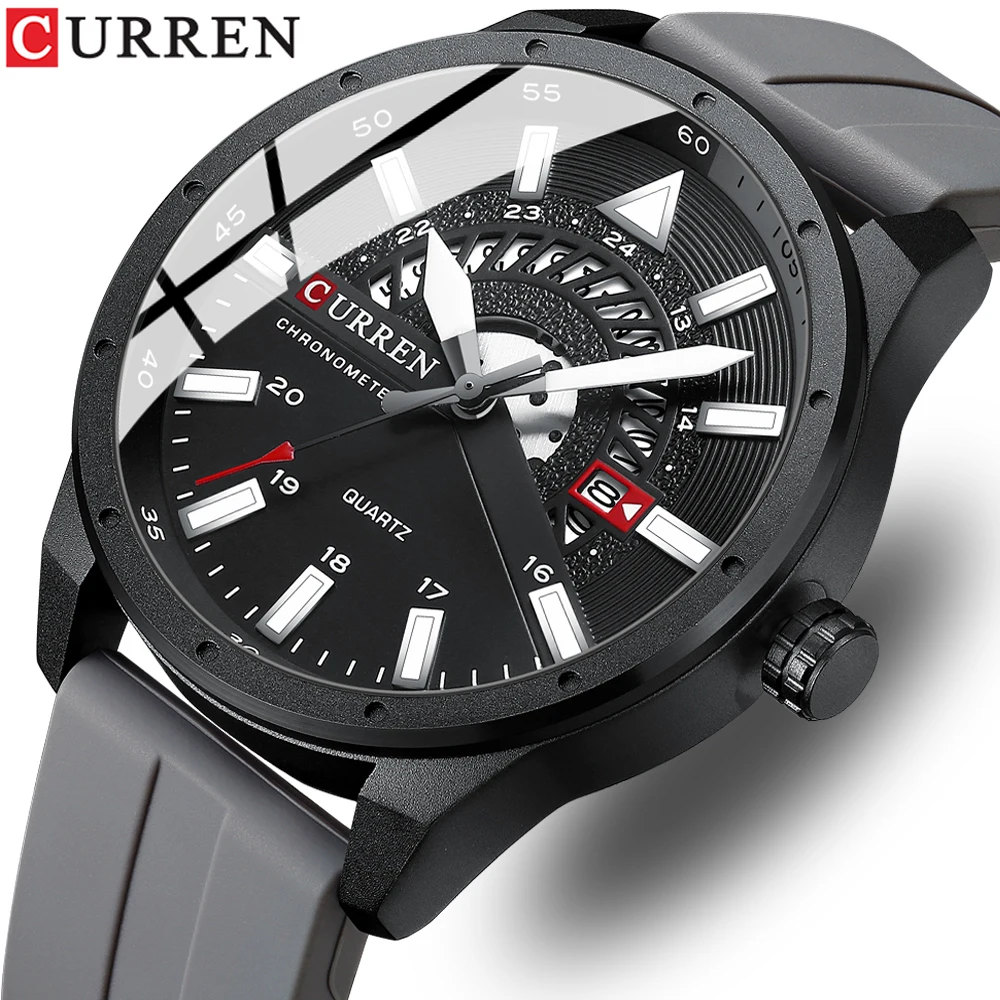 

CURREN Mens Watches Top Brand Luxury Quartz Watch Men Fashion Casual Silicone Strap Clock Small Dial Decoration Sport Watch