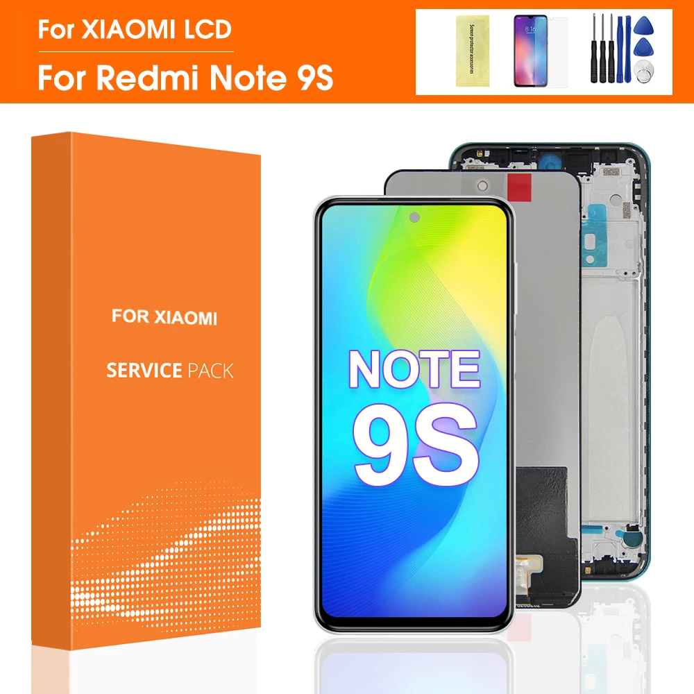 

Оригинальный ЖК-дисплей 6,67 дюйма с рамкой для Xiaomi Redmi Note 9S, ЖК-экран с дигитайзером для Redmi Note 9 PRO, ЖК-экран 10 касаний