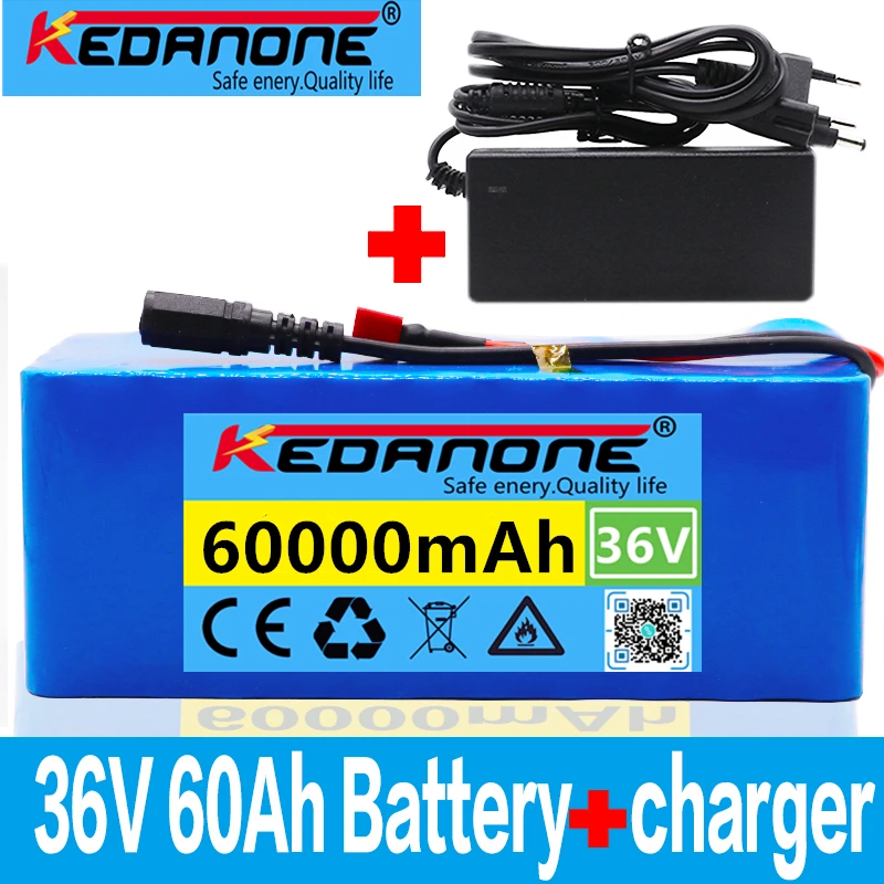 

2021 New10S4P 36V Battery 60Ah Battery Pack 1000W High Power Battery 42V 60000mAh 36v Electric Bike Battery BMS With 42v Charger
