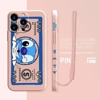 stitch money case for apple iphone 13 12 mini 11 pro max xr xs x liquid silica gel phone capas 8 7 7s plus 6 6s se2022 soft bags