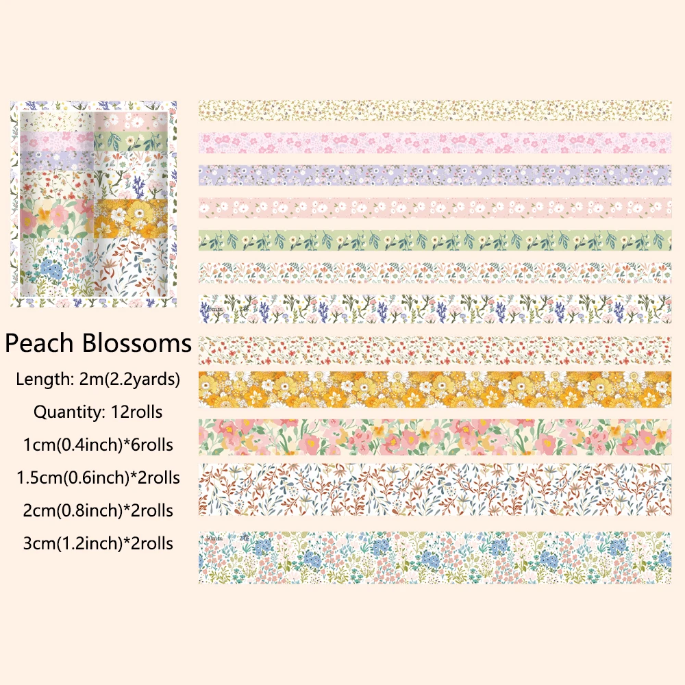 

Набор из 12 рулонов винтажной цветочной клейкой ленты