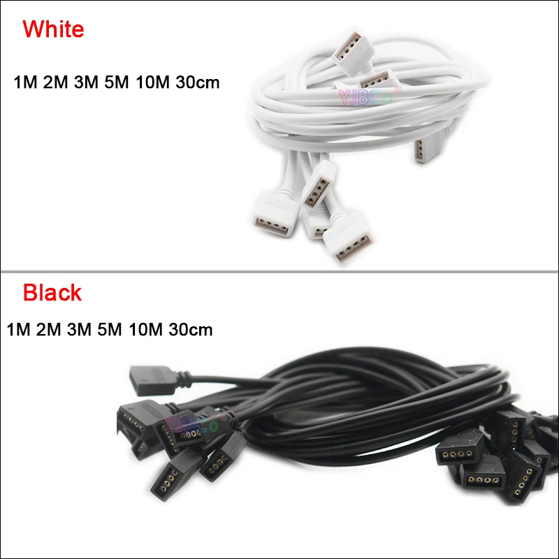 

1pcs 30cm 1M 2M 3M 5M 10M White/Black 4 Pin RGB led Extension Cable connector cord Wire for SMD 2835 5050 RGB LED Strip light
