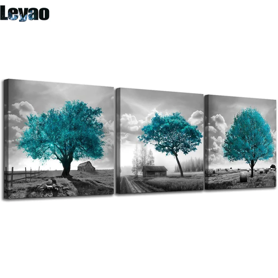 

Алмазная живопись «сделай сам» 5d черно-белая фермерская деревенская деревня деревенский пейзаж Чирок деревья полностью Алмазная вышивка м...