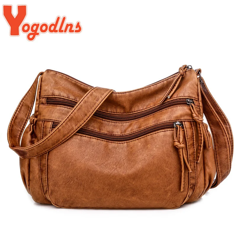 

Vintage Soft PU Leather Shoulder Bag Female Multi-pocket Crossbody Bag Mommy Messenger Handbag Brands Purse sac