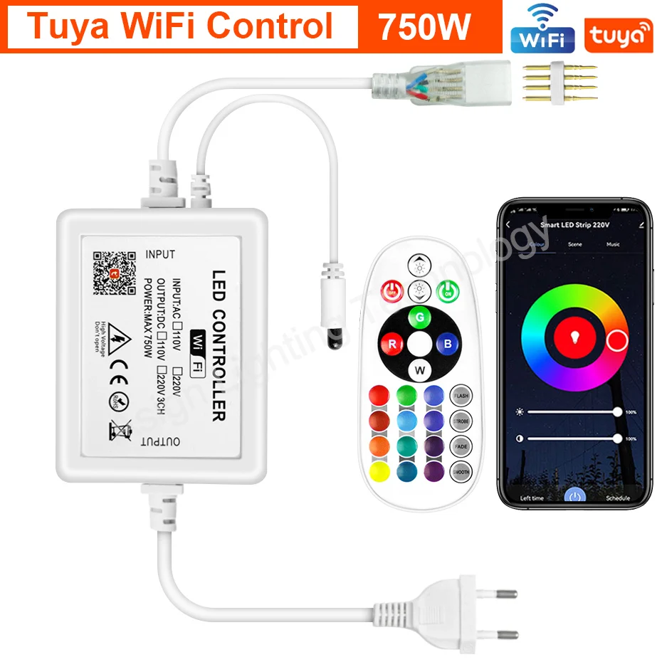 

220 В 750 Вт 1500 Вт 4-контактный пульт управления RGB для RGB светодиодных неоновых лент 2835 5050 дистанционное управление/Bluetooth/Tuya WiFi с вилкой европейс...