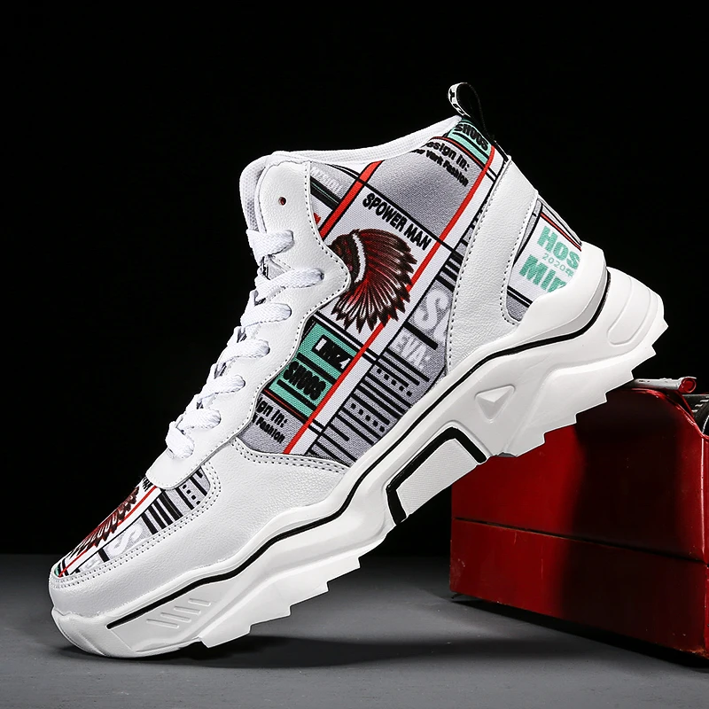 Brand Men High Top Sneakers Boys Comfortable Non-Slip Basketball Shoes Couple Printing Vulcanized Shoes Cool Street Sports Shoes