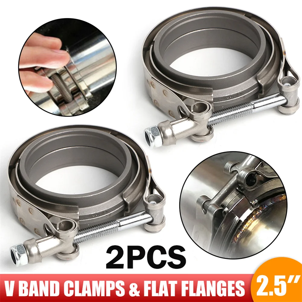 

Stainless Steel Car V-band Exhaust Flange & Clamp Kit Clip For Turbo Exhaust Downpipes Mild Steel 2PCS 2.5''