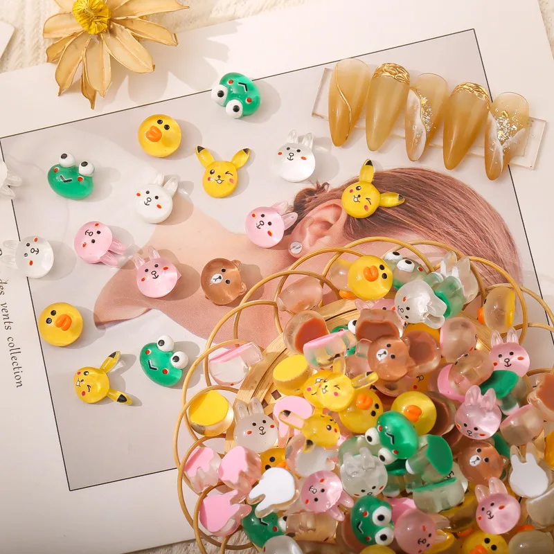 

20Pcs/Lot New 3D Nail Art Cartoon Transparent Rabbit Frog Painted Color Printing Little Yellow Duck Kawaii Nail Art Jewelry