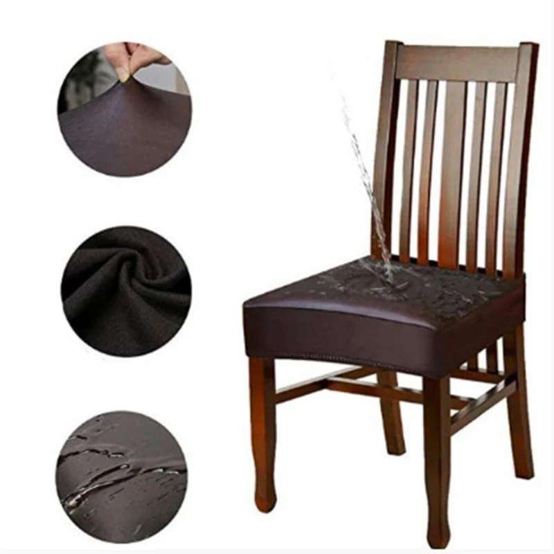 

Chair Cover PU Leather Spandex Waterproof Oil Resistant Elastic Kitchen Seat Cover Cushion Office Chair Solid Color Chair Cover