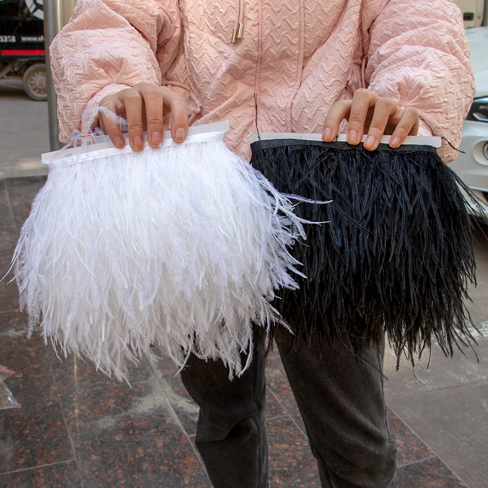 1Meter 8-10CM White Ostrich Feather Trims Natural Black Ostrich Feather For Craft Ribbon Fringe skirt Party Clothing Plume Decor images - 6