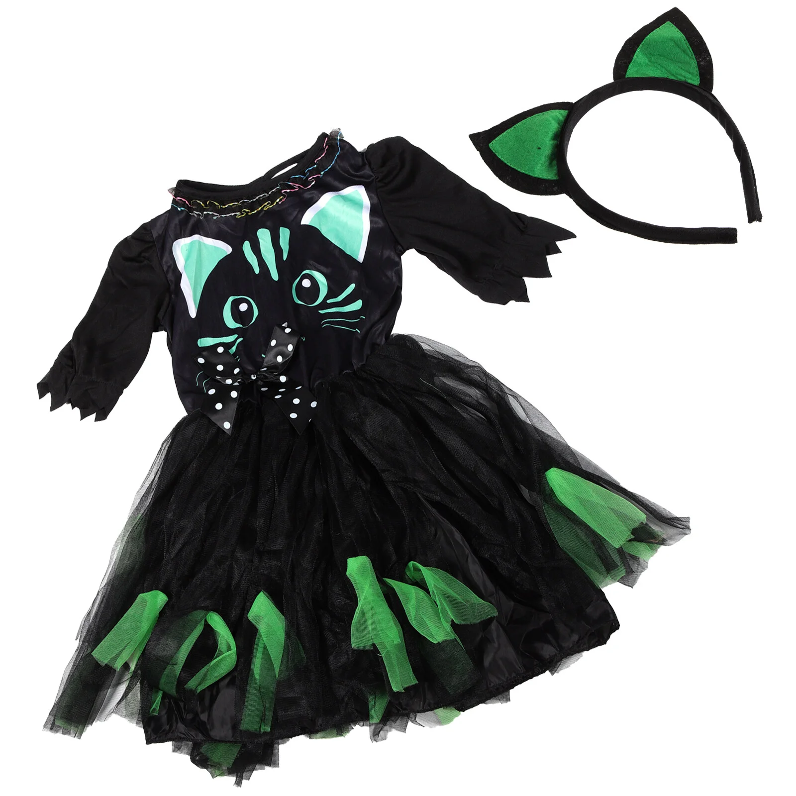 

1 Set Halloween Kids Cat Dress Children Girl Cat Dress Decorative Cat Dress with Headband