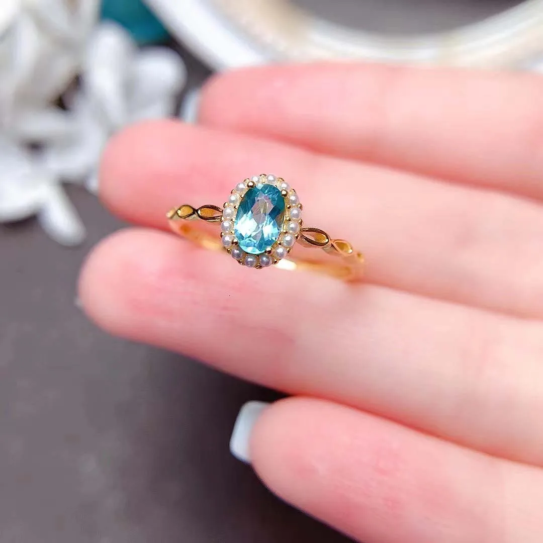 

Женское свадебное кольцо из серебра S925 пробы с натуральным апатиттом