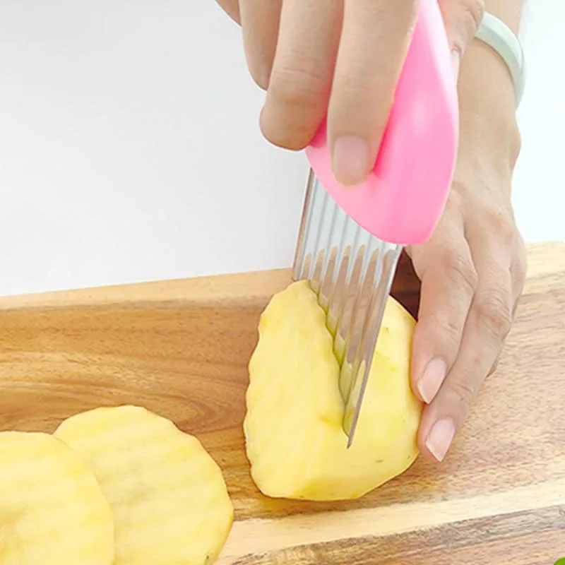

Potato Wave Knife Stainless Steel Potato Cutter French Fry Cutter Knife Kitchen Gadget Vegetable Fruit Crinkle Wavy Slicer Knife