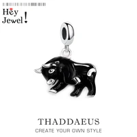 black enamel bullfight small charms bull ox pendants for women men 925 sterling silver diy gift wholesale