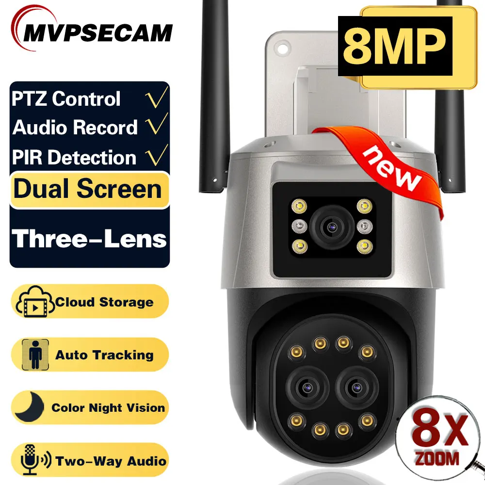 

8MP PTZ WiFi Camera Dual Lens Night Vision Human Detection 8X Digital Zoom CCTV Video Surveillance Camera 4MP Security IP Camera